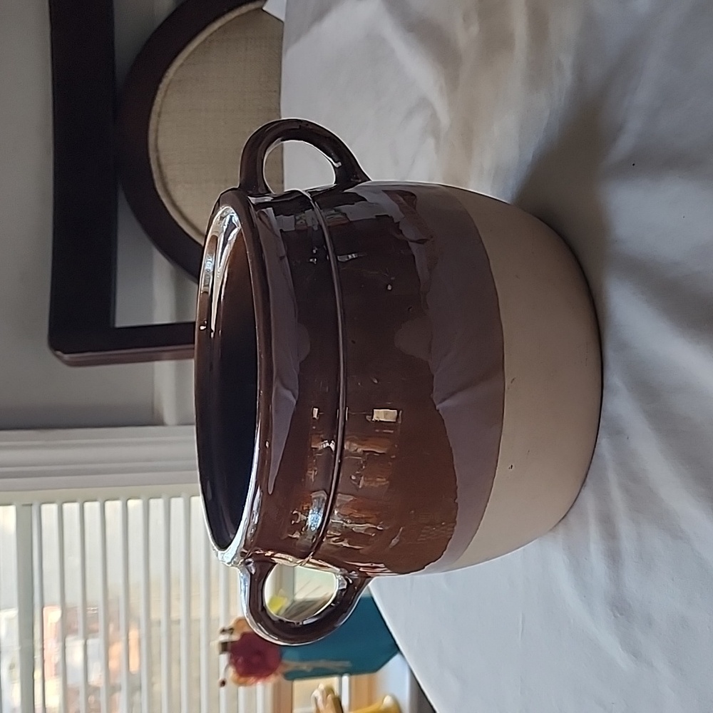 Vintage La Solana Pottery Bean Pot, Brown and Beige, Missing Lid
